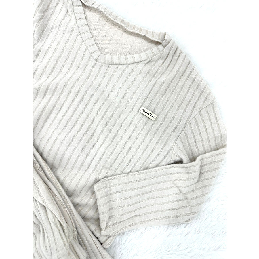 Line V-Neck Ladies Pajama Set - Cream