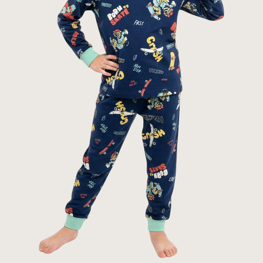 Born to Skate Boys Full Sleeves Pajama Set - Blue