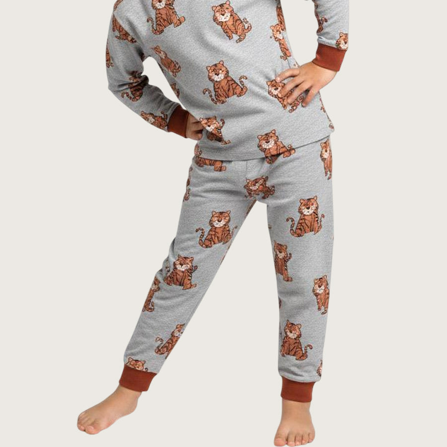 Cute Tiger Boys Full Sleeves Pajama Set - Grey