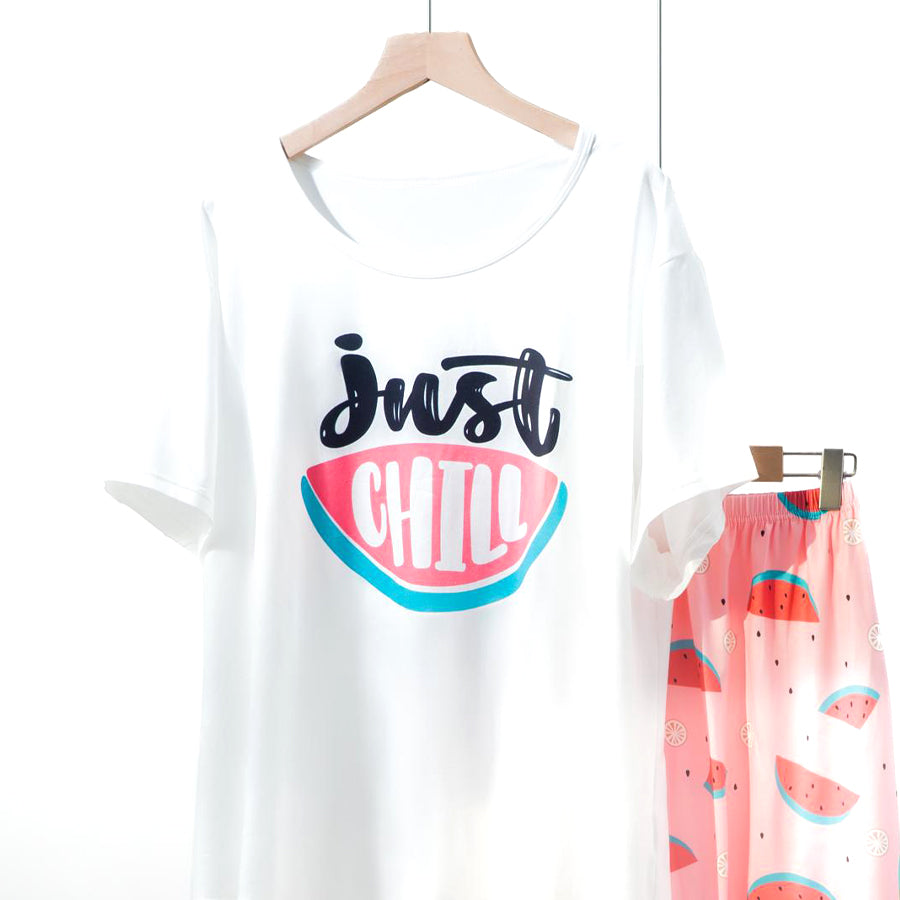 Just Chill Ladies Loungewear Shorts Set - White