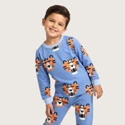 Roar Tiger Boys Full Sleeves Pajama Set - Blue
