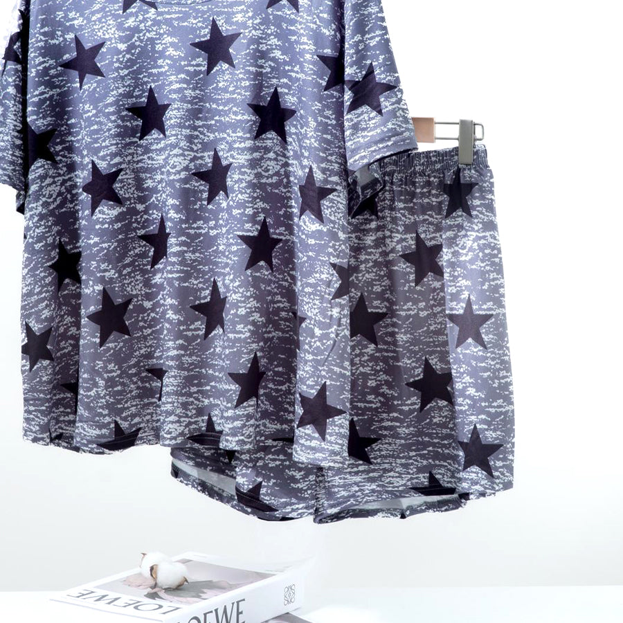 Stars Ladies Loungewear Shorts Set - Dark Grey