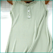 Ladies Soft Ribbed Knit Lilac Nightdress with Lace Trim and Button - Green
