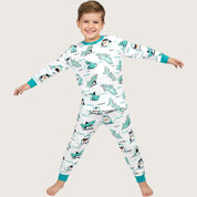 Shark Boys Full Sleeves Pajama Set - White