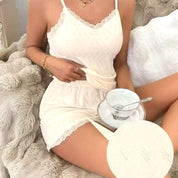 Lace Ladies Loungewear Shorts Set - White