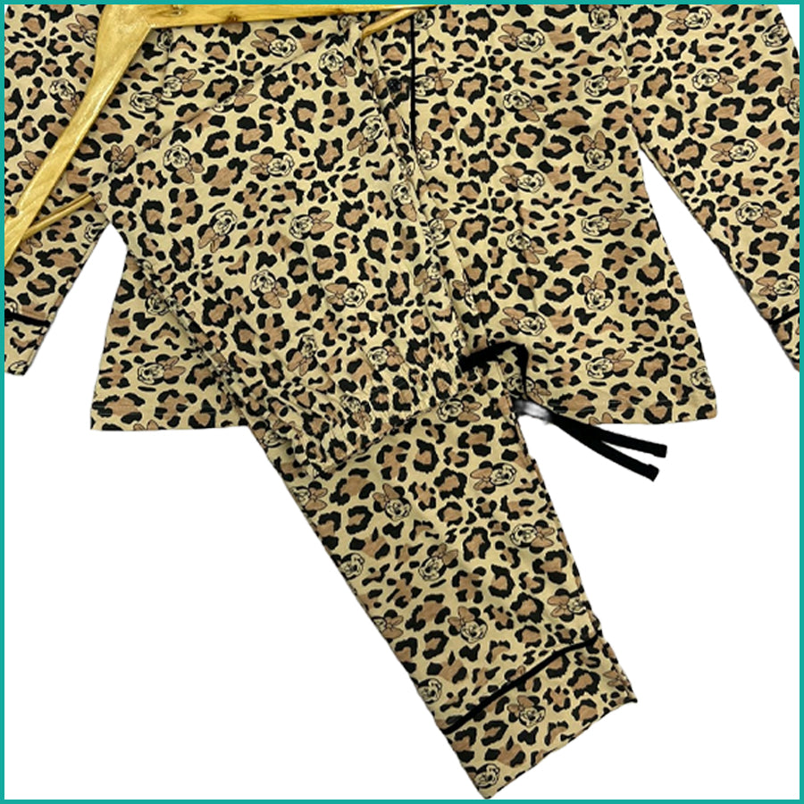Minnie Mouse Ladies Full Sleeves Cotton Pajama Set - Brown