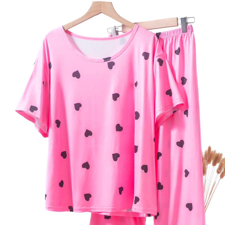 Love Heart Ladies Loungewear Pajama Set - Pink