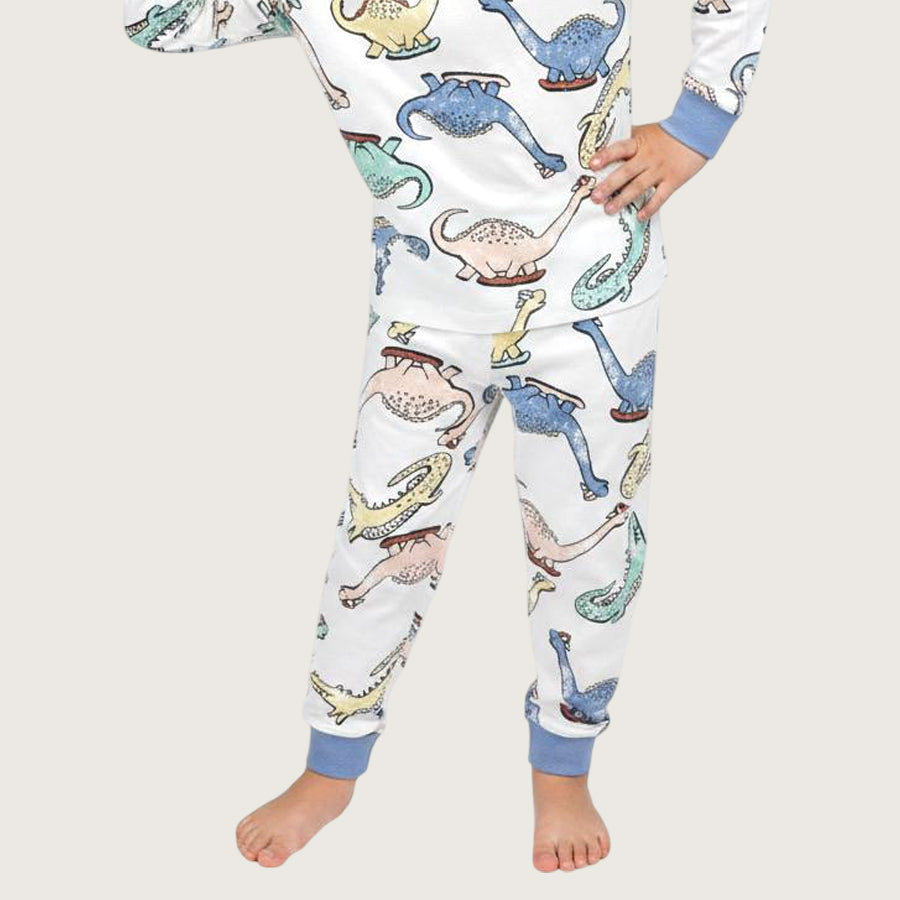 Dinosaur Boys Full Sleeves Pajama Set - White