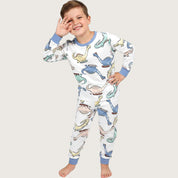 Dinosaur Boys Full Sleeves Pajama Set - White