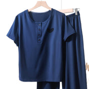 Plain Ladies Loungewear Pajama Set - Navy