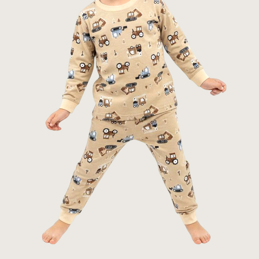 All Vehicles Boys Full Sleeves Pajama Set - Brown
