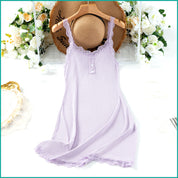 Ladies Soft Ribbed Knit Lilac Nightdress with Lace Trim and Button - Lavender