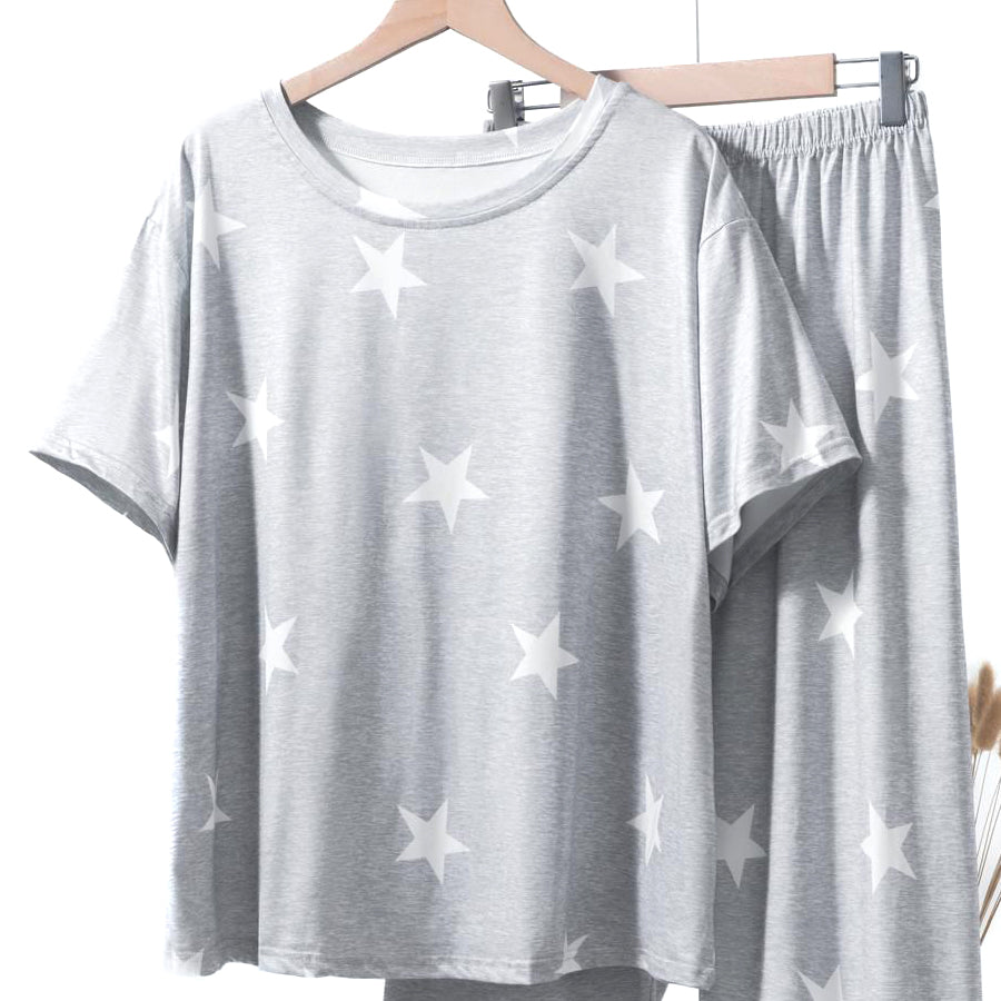 Stars Ladies Loungewear Pajama Set - Grey