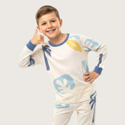 Trees Boys Full Sleeves Pajama Set - White