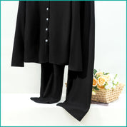 V-Neck Plain Full Sleeves Ladies Pajama Set - Black
