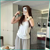 Plain Strips Ladies Hafer Pajama Set - Grey