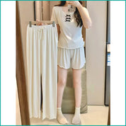 Ladies 3 Pcs Set Loungewear Pajama Set - White