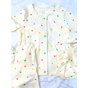 Colorful Dots Ladies 3 Pcs Pajama Set - White