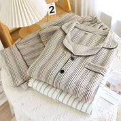 All Strips Ladies Front Open Pajama Set - White