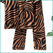 Zebra Print Ladies Front Open Pajama Set - Brown