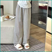 Plain Strips Ladies Hafer Pajama Set - Grey