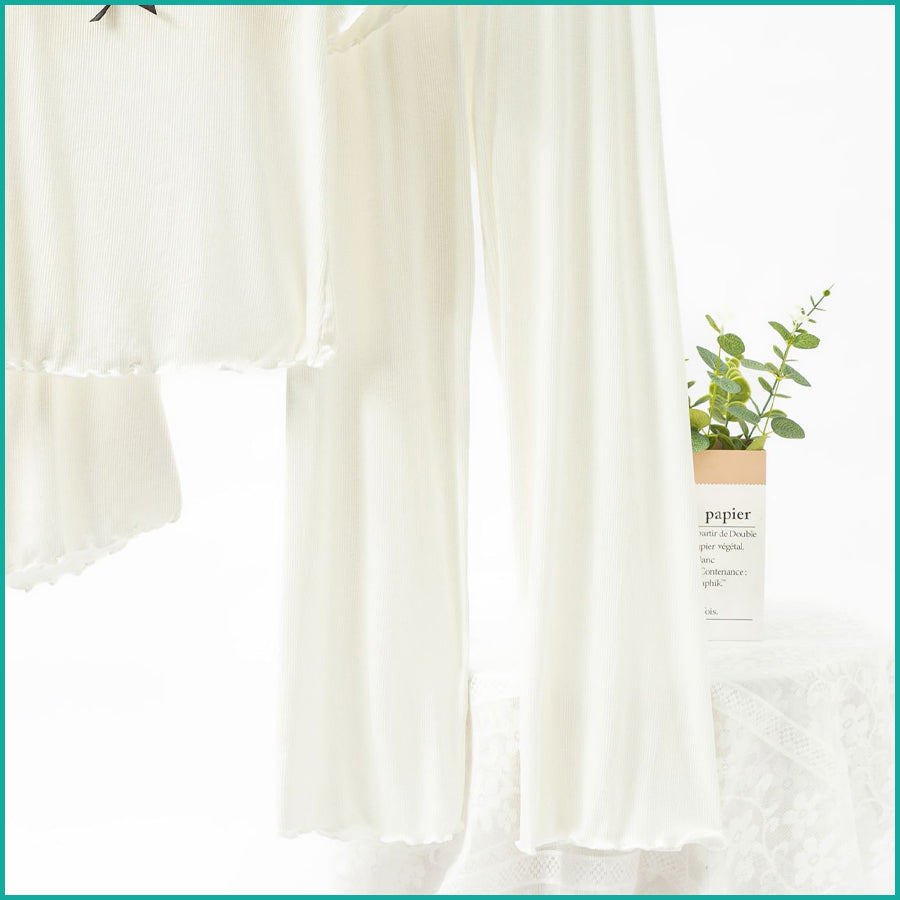 Ladies 3 Pcs Set Loungewear Pajama Set - White