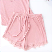 Plain 2 Buttons Ladies Shorts Set - Pink