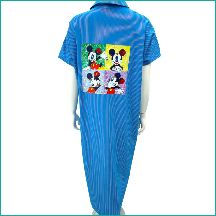 Mickey Mouse Frame Ladies Dress - Blue -Free size