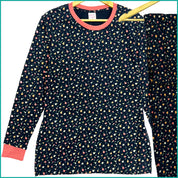 Small Flowers Ladies Full Sleeves Cotton Pajama Set - Dark Blue