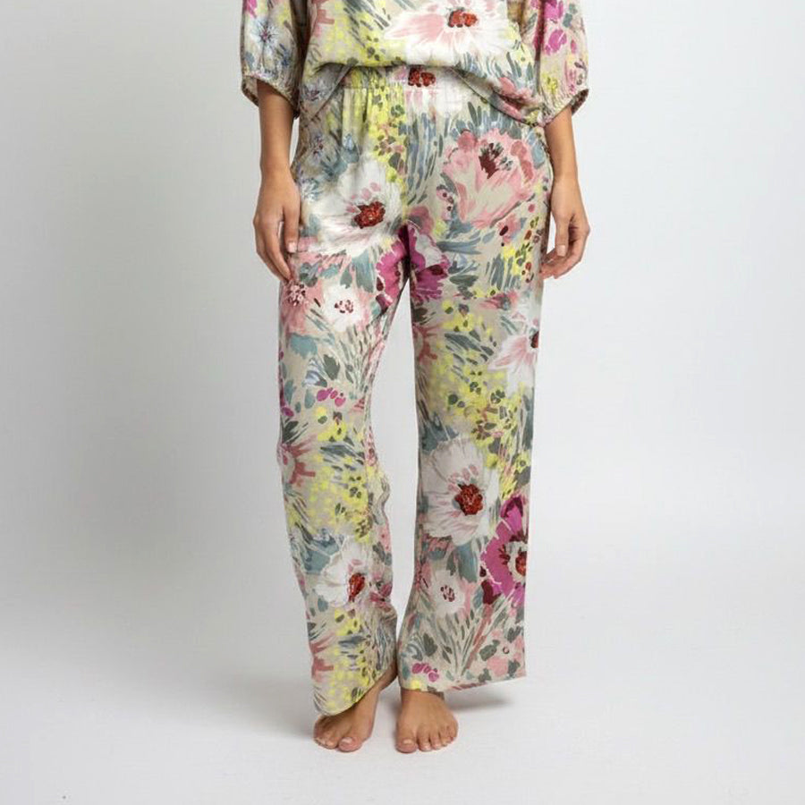 All Leaves Ladies Linen Pajama Loungewear - Multicolor