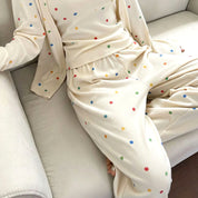 Colorful Dots Ladies 3 Pcs Pajama Set - White
