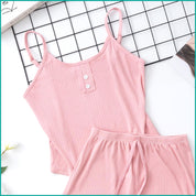 Plain 2 Buttons Ladies Shorts Set - Pink