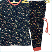Small Flowers Ladies Full Sleeves Cotton Pajama Set - Dark Blue
