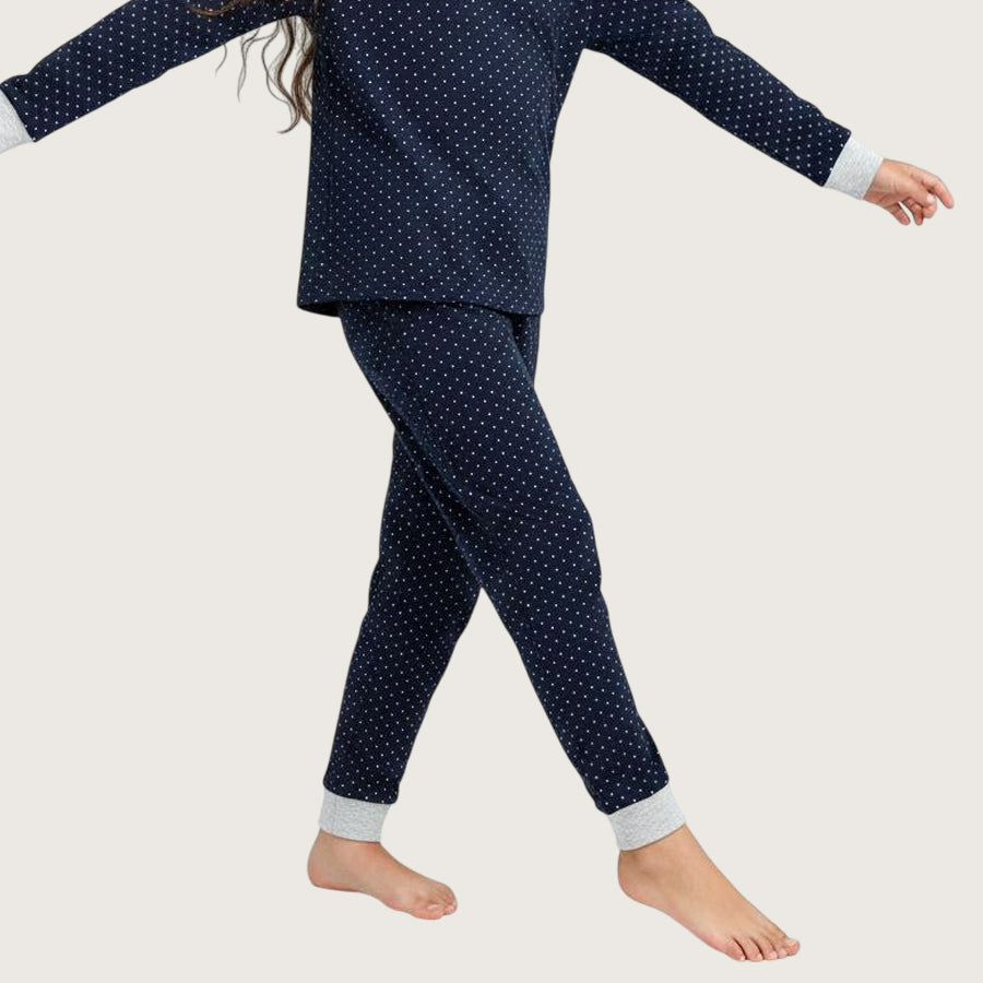 Dots Girls Full Sleeves Pajama Set - Navy
