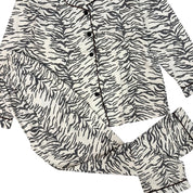 Tiger Ladies Cotton Winter Front Open Loungewear Set - White