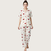 Heart Love Ladies 3 Pcs Pajama Set - White