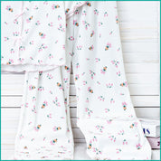 Tulips Ladies Crop T-Shirt Loungewear Pajama Set - White