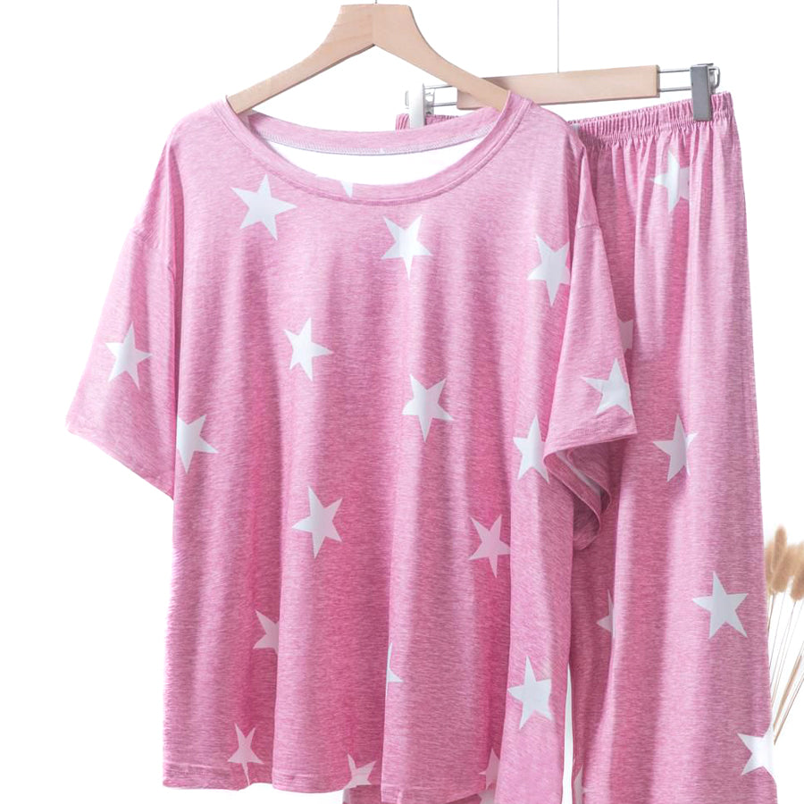 Stars Ladies Loungewear Pajama Set - Pink