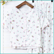 Tulips Ladies Crop T-Shirt Loungewear Pajama Set - White