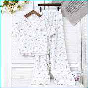Tulips Ladies Crop T-Shirt Loungewear Pajama Set - White