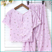 Tulips Ladies Crop T-Shirt Loungewear Pajama Set - Pink