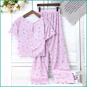 Tulips Ladies Crop T-Shirt Loungewear Pajama Set - Pink