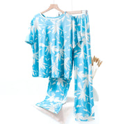 Leaves Ladies Loungewear Pajama Set - Sky Blue