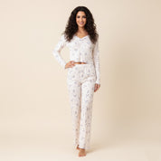 Lavender Ladies Pajama Set Crop T-Shirt - White