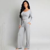 Plain Ladies Loungewear Set - Light Grey