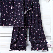 Tulips Ladies Crop T-Shirt Loungewear Pajama Set - Black