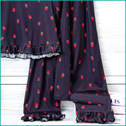 Strawberry Ladies Crop T-Shirt Loungewear Pajama Set - Black