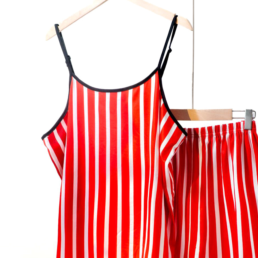 Strips Ladies Shorts Set Loungewear - Red