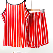 Strips Ladies Shorts Set Loungewear - Red