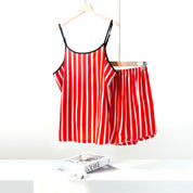 Strips Ladies Shorts Set Loungewear - Red